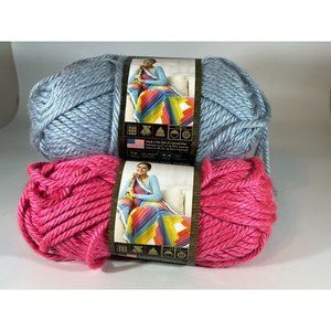 Lot Of 3 Skeins Lion Brand 5 oz. 2 Honolulu Pink 1 St. Paul Sky Bulky (1 Pink Mi